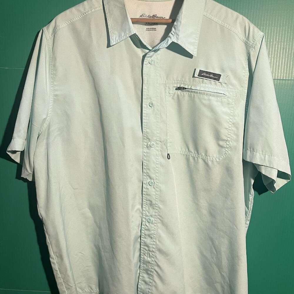 Eddie Bauer Short Sleeve Fishing Shirt XL Light Green Vented Mesh Lining Nylon B